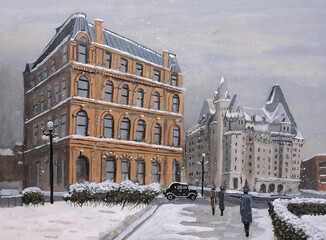 The Old Ottawa Post Office as it once stood near the Chateau Laurier Hotel.  Ottawa, Canada.