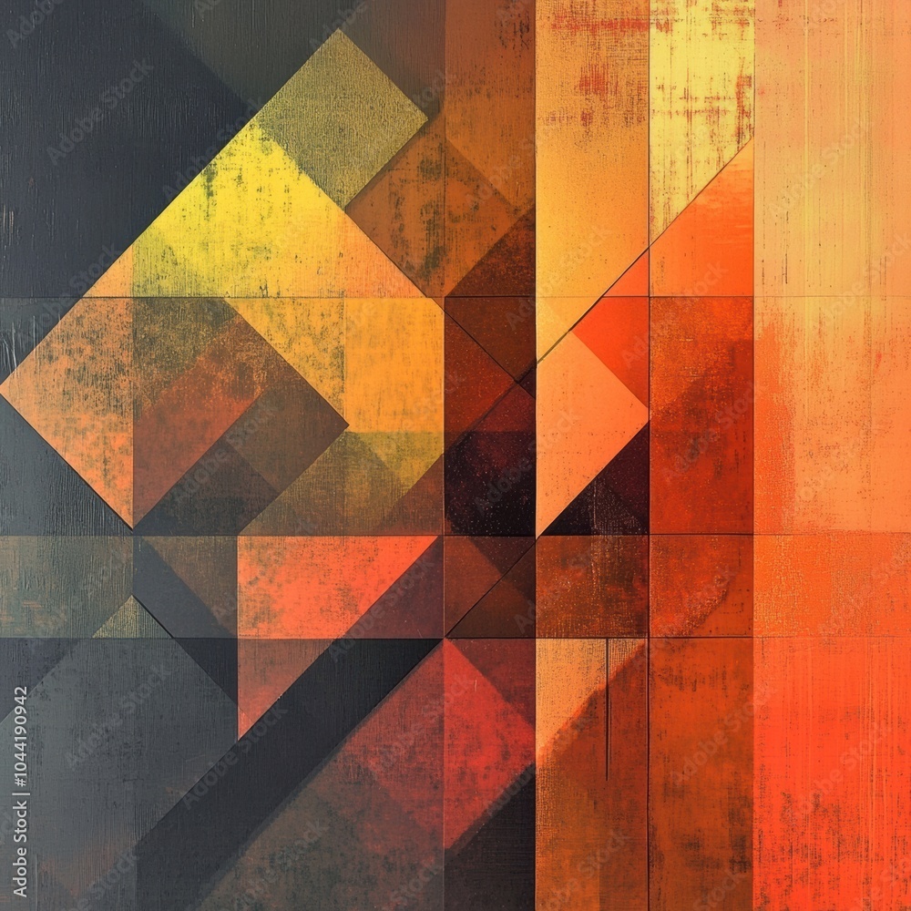 Poster Variations of squares and rhombuses in orange shades form an abstract geometric design, emphasizing depth and contrast in color. Generative AI