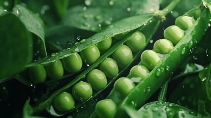 Close shot of green peas with peas inside the pod, green pea background
