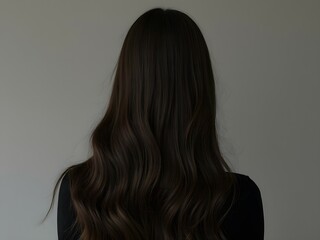 Fototapeta premium Natural long black wavy hair woman, back view