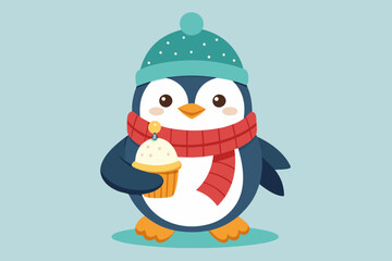  A cute penguin with a hat and scarf eats an ice cream  © Jhanto