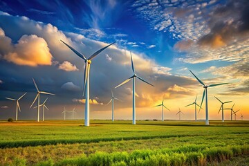 Scenic view of wind turbines in a field near Corpus Christi, Texas, USA