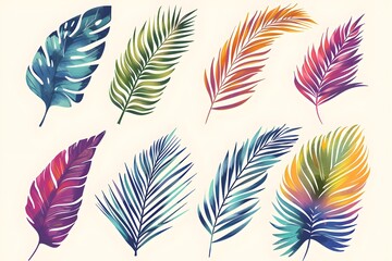 A set of watercolor palm leaves on a white background