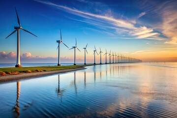 scenic view of windmills near the sea