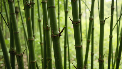 Obraz premium Close-up of bamboo stalks in a lush green forest creating a natural and serene atmosphere