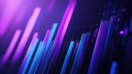 Abstract visualization of data with vibrant purple and blue bars representing metrics.