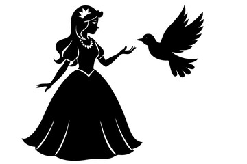  princess with birds vector art illustration 