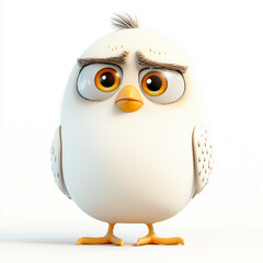 Obraz premium Close-up of an owl with a guilty look. White character asking for forgiveness. Isolated on white. 