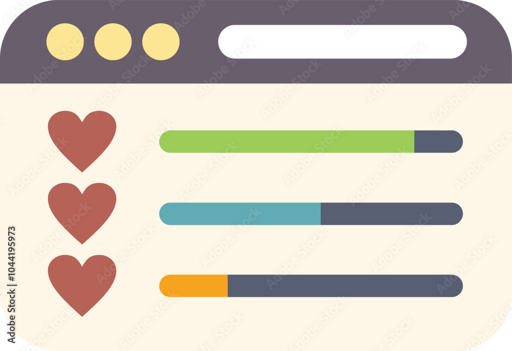 Poster website showing customer satisfaction rating with loading bars and hearts