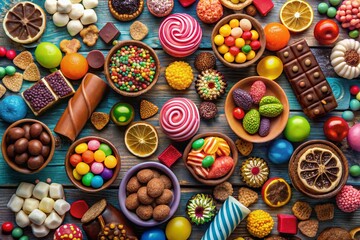 Fototapeta premium Happiness in Every Bite: Colorful Candy and Sweet Treats for Food Photography
