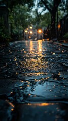 Fototapeta premium Wet night cobblestone