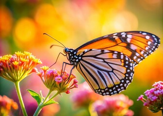 Obraz premium Isolated Monarch Butterfly in Long Exposure with Depth of Field Highlighting Vibrant Wings and Patterns