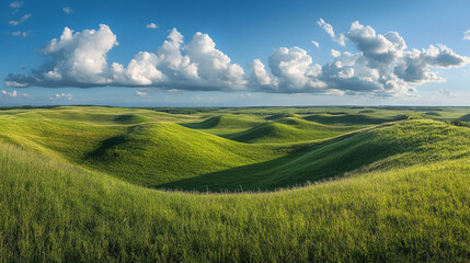 Obraz premium Rolling Green Hills and Blue Sky Landscape Photography