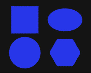 Four geometric hand drawn shapes label frame. They are a square, an oval, a circle, and a hexagon.	
