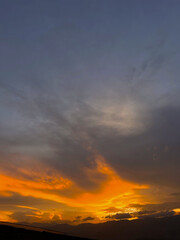 Beautiful orange sky background in the city. Medellin, Colombia. 