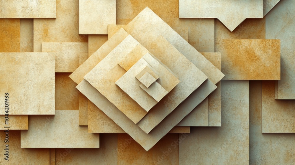 Fototapete layered geometric shapes in shades of beige form a rich, abstract composition that emphasizes depth 