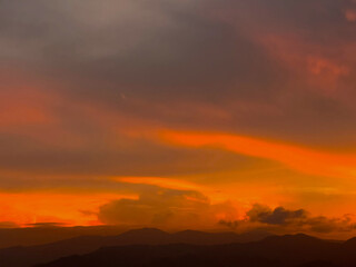 Beautiful orange sky background in the city. Medellin, Colombia. 