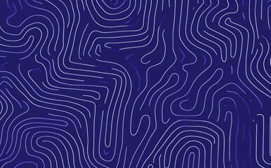 Minimalistic Blue and White Contour Pattern on Dark Purple Background