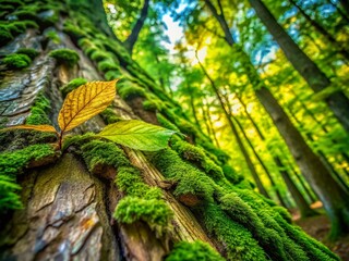 Fototapeta premium Lush Green Forest: Macro Photography of Tree Backgrounds and Nature's Details