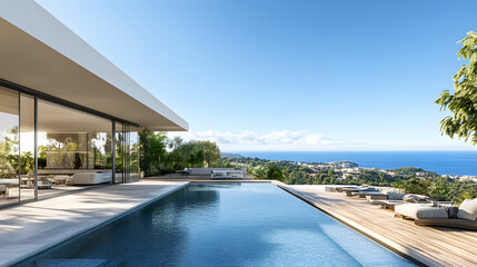 Fototapeta premium Modern sea view villa swimming pool background