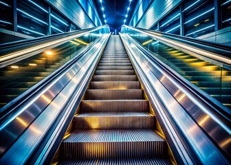 Macro Photography of a Fast Moving Escalator with Detailed Textures and Motion Blur Effects for Dynamic Urban