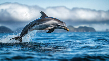 Naklejka premium Dolphin Leaping Out of the Ocean Water with a Splash
