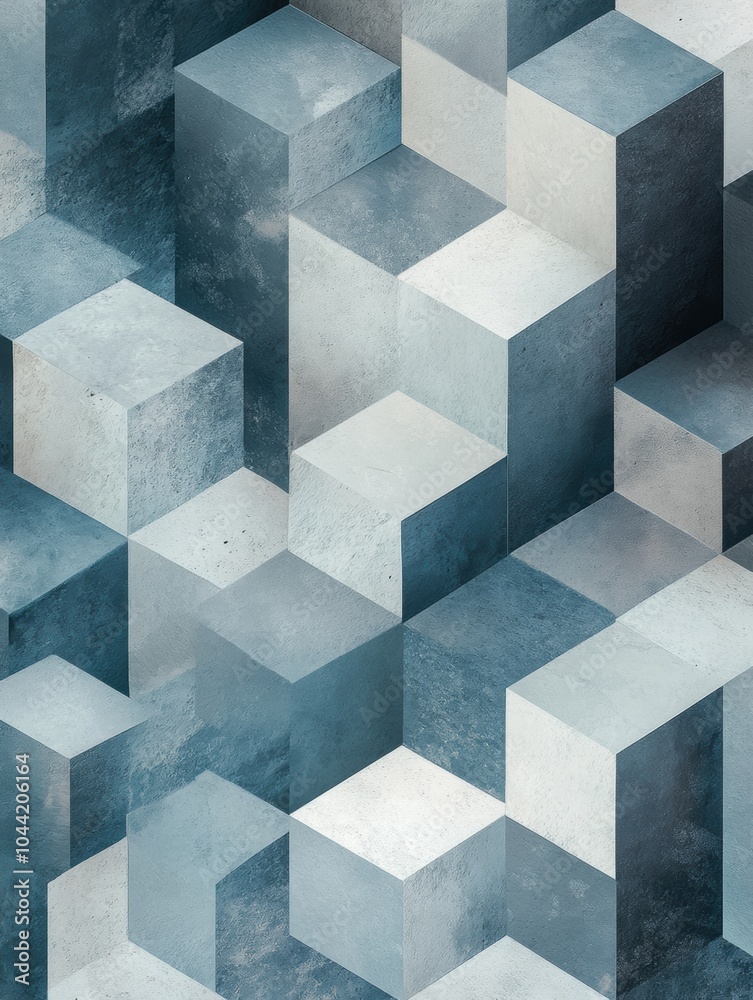 Aufkleber this artwork showcases an arrangement of overlapping geometric shapes in different blue tones, creat