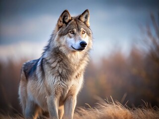 Fototapeta premium Majestic Lone Wolf in Serene Wilderness - Minimalist Photography for Nature Lovers