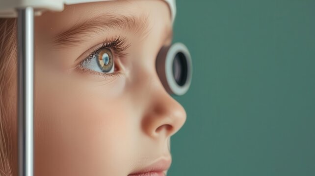 Child getting vision tested with an eye chart, pediatric healthcare service