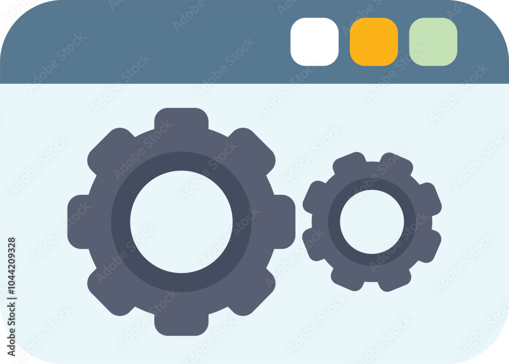Poster simple flat vector illustration of gears working inside a web browser window symbolizing website opt