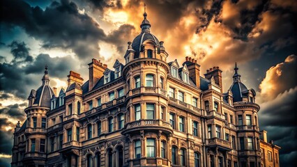 Fototapeta premium Minimalist Victorian Architecture in London on a Cloudy Day - Elegant and Atmospheric Photography