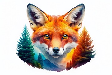 Fototapeta premium Modern Fox Mascot Logo Design with Double Exposure Effect for Creative Branding and Marketing