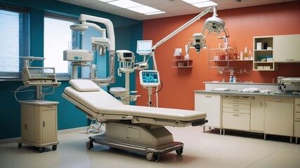 Vintage Medical Imaging Room with X-ray Display & Sterile Exam Table