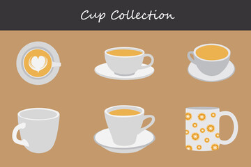 cup collection in different poses. Vector illustration.