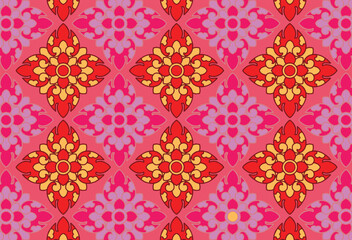 Geometric Indonesian batik motifs with distinctive Balinese floral pattern