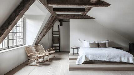 Fototapeta premium Simple and comfortable loft bedroom