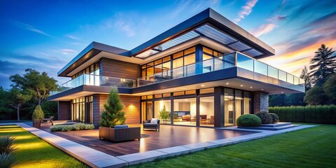 Obraz premium Modern Luxury House with Flat Roof Emphasizing Contemporary Architectural Trends and Generative AI Technology