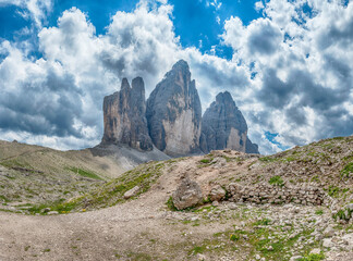 The iconic Tre Cime di Lavaredo mountains, Dolomites, Italy
