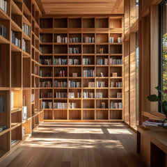 Modern Library with Adjustable Wooden Shelves for Flexible Book Storage