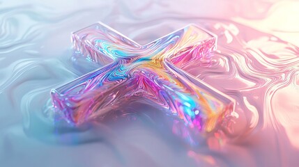 Obraz premium 3d abstract holographic colored hollye cross isolated on white
