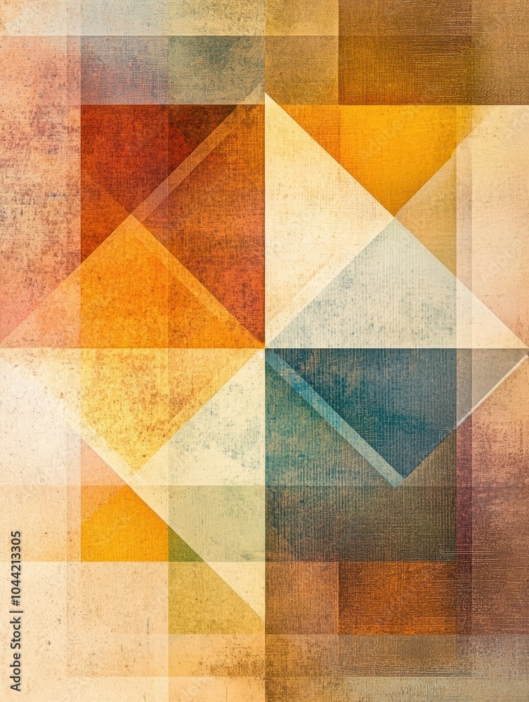 Poster A vibrant arrangement of squares and rhombuses showcases a tapestry of warm colors, blending seamlessly to create a rich abstraction. Generative AI