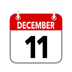 11  December, calendar icon isolated on white background.