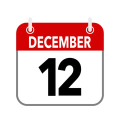 Fototapeta premium 12 December, calendar icon isolated on white background.