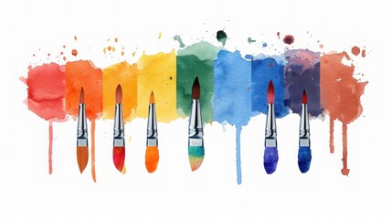 Vibrant Watercolor Paints in Color Splash on White Background