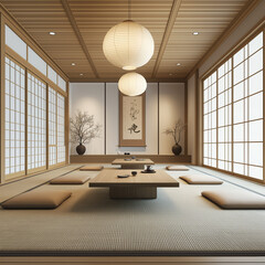 Traditional Teahouse with Tatami Flooring and Sliding Doors for a Serene Experience
