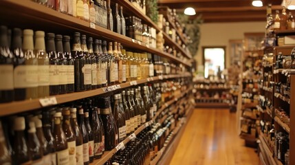 Fototapeta premium A well-stocked aisle of various bottled drinks in a retail store.