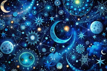 Night Sky Patterns with Stars and Celestial Bodies for Background Design