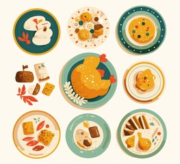  An American-style fried chicken served on a plate, beautifully surrounded by various cakes and cookies