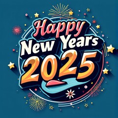 Happy New Year 2025 Circle Typography Design