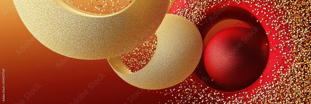 Aufkleber red and golden abstract spots merge to form circular shapes that evoke the spirit of christmas ornam